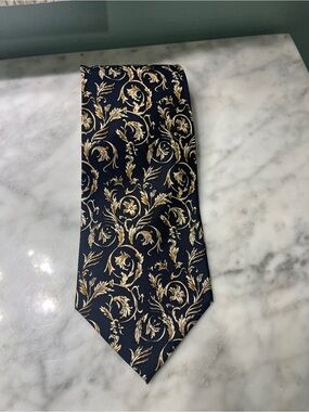 Museum of fine arts Boston Navy Tie with Gold Scroll Motif